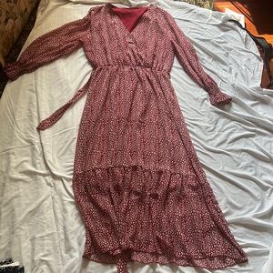 Red long sleeve pattern dress